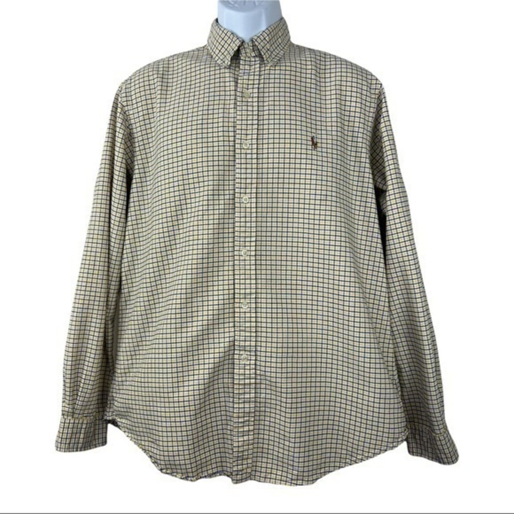 Ralph Lauren Men Casual Shirt Yellow Plaid Buttons Down Sz L